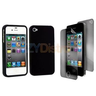 Black Hard Case Cover w/ Screen Protector for iPhone 4S 4G 4