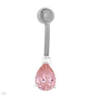 925 STERLING SILVER, PINK CUBIC ZIRCONIA 2.50ctw LADIES NAVEL RING