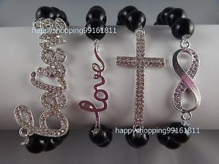 Black Bead 4 bracelets With clear Rhinestone belive, cross,Infinity