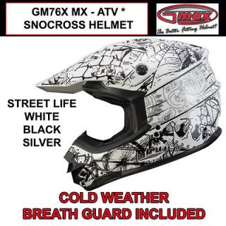 GMAX GM76X 2013 MX ATV SNOCROSS HELMET STREET LIFE WHITE (S,M,L,XL,2X