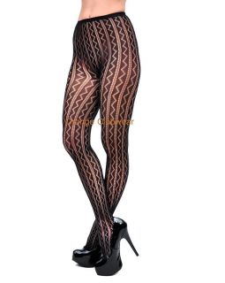 Sexy Black Sheer Spandex Seamless Striped Zig Zag Design Pantyhose