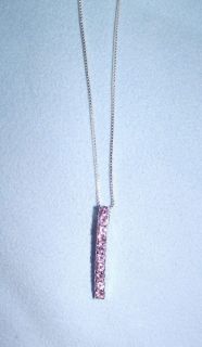 Solid Sterling Silver Necklace Pink Cubic Zirconia Tennis Pendant 3.9