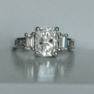 68 ct D SI cushion emerald princess cut diamond engagement ring 14k