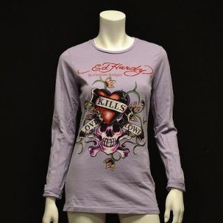 NWT Ed Hardy by Christian Audigier Womens T Shirt   LKS Lavender