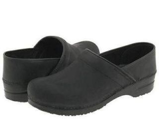 Black Oiled Leather Clogs Medical Kitchen Womens Shoes 36 6