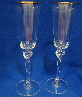 Oneida Crystal Champagne Glasses Chateau Gold Pattern   One Pair