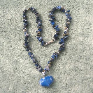 Vintage Blue Lapis Strand Necklace W/Heart! Cut & Polished! Excellent
