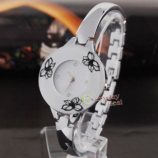 Smart Thin Silver Bracelet Quartz Lady Womens Wrist Watch w/ Crystal