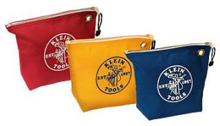 KLEIN TOOLS 5539CPAK ASSORTED CANVAS ZIPPER BAG, 3 PACK   NEW FREE