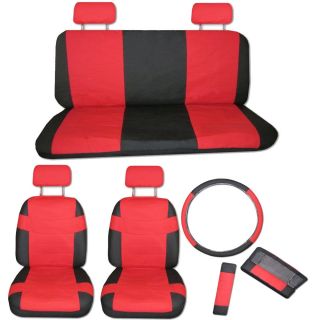 FAUX PU LEATHER Truck CAR SEAT COVERS 11 PCS Set Superior Red Black