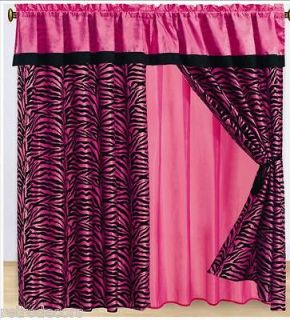 Drapes Zebra Animal Valance Flocking Window Pink&Black Curtains Sets