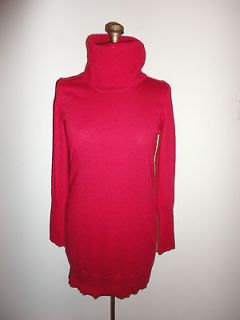CYNTHIA ROWLEY L Merino Wool Turtleneck Sweater DRESS True Red Long