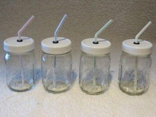 one white lid mason jar party drinking glass cup with straw