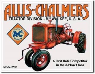 Allis Chalmers Farm Tractor Model WC Metal Ad Tin Barn Sign 3 Plow USA