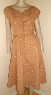 Vintage 40s Floral Embroidered Day House Full Skirt Dress   M