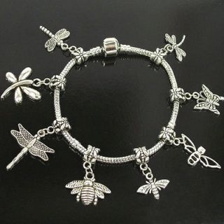 Silver Dragonfly Butterfly Charms dangle beads European Bracelet