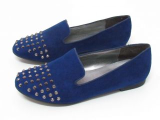 NEW ROYAL BLUE SPIKE STUDDED SUEDE BALLET Loafers Comfy Slip On Round