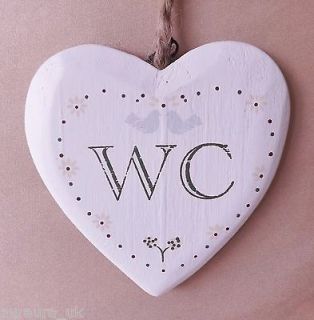 Rustic Chic White Wooden Heart Doves Plaque WC Toilet Loo Sign