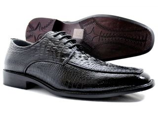 Mens Dress Shoes Parrazo Black Oxford Lace Up crocodile prints shoes