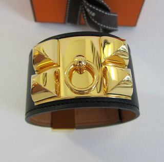 Grail Hermes Black CDC Collier De Chien Cuff Bracelet GOLD S