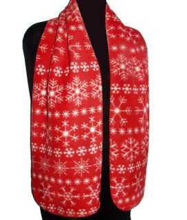 Falling White Snowflakes on Red Long Fleece Scarf Womens Shawl Let It