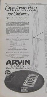 1925 INDIANAPOLIS PUMP & TUBE COMPANY ARVIN AUTOMOBILE HEATER AD