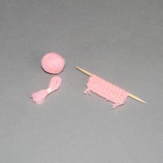 Miniature dollhouse PINK Knitting SET yarn ball needle craft sewing