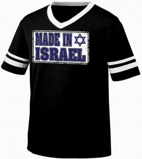 Made In Israel Israeli Flag Star of David Hebrew   Mens Ringer V Neck