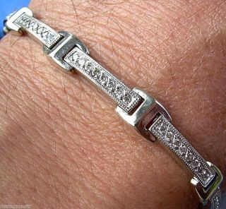vian Vintage DECO Diamond Line Bracelet solid 14k White Gold 7 1/2