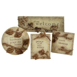 Road Engraved Message Welcome Wall/Stand Plaque Sign w/ Metal Leaves