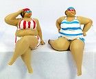 New design, seaside fat lady in swimming costume, shelf sitter, blue