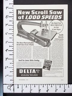 1940 DELTA Electric Wood Working Scroll Saw magazine Ad Milwaukee tool