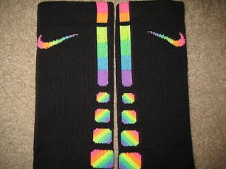 Custom RAINBOW with diagonal stripes Nike Elite Socks (Med or Lrge)
