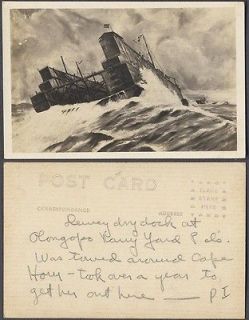 Vintage Postcard US Navy Dewey Dry Dock Olongapo Philippines in Storm