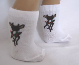White Socks with STANDING REINDEER Design fit American Girl & 18