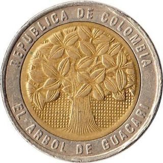 1996 Colombia 500 Pesos Bi Metallic Coin Guacari Tree KM#286