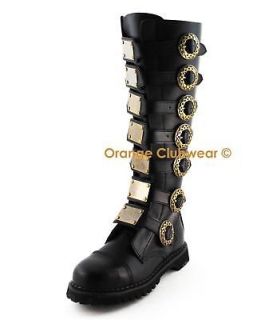 DEMONIA Mens Black Leather Pull On Motorcycle Calf High Boots