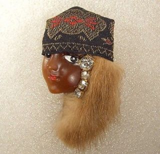 LADY HEAD FACE brooch Pin Porcelain Look Resin Ethnic Gypsy RS Mink