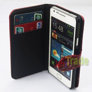 Hot Red Credit Card Holder Leather Pocket Case Cover for Samsung