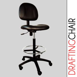 Adjustable No Arm Black Leather Drafting High Chair Stool Footrest