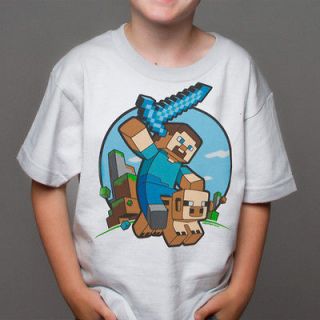 Official Minecraft Pig Riding Youth White T Shirt   Size Youth Small