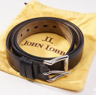 460 JOHN LOBB Black Calfskin Leather Belt 38 Silver Buckle Made in