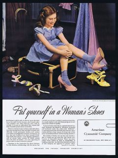 1941 American Cyanamid Leather Dyes Young Girl Shoe Ad