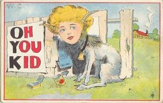 Postcard 128167 Humor Woman Kid Goat Fence CW