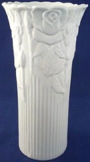 Tall Porcelain Vase Rose Rosebuds Vertical Lines Ivory Wedding Shower