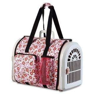 Box Pet Carrier Pink or Yellow Floral Cover Plastic Dog Cat House New