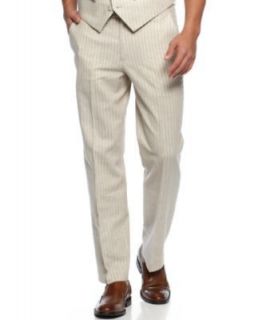 PERRY ELLIS LINEN TRACK STRIPE BEIGE DRESS PANTS sz 38X32 MSRP$79.50
