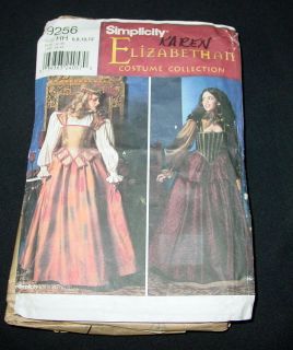 Simplicity ELIZABETHAN COSTUME Pattern DRESS 9256 Size HH 6, 8, 10, 12