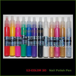 New 12 Color False UV Gel Acrylic Nail Art 3D Party Design Polish Pen