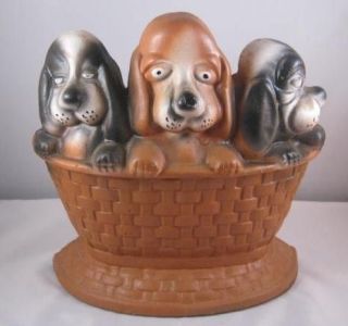 Vintage 3 Dogs Cast Iron Door Stop Puppy Basset Hound or Beagle Cute